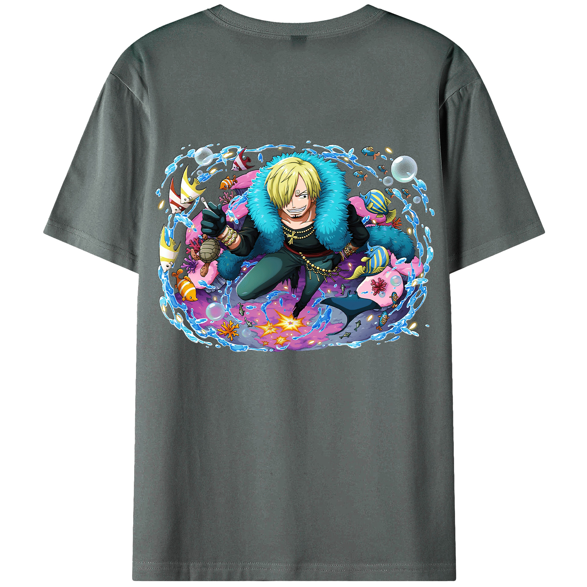 （画像用） ワンピース サンジ ONE PIECE Sanji 綿100％ メンズ半袖Tシャツ（バックプリント） 通気性